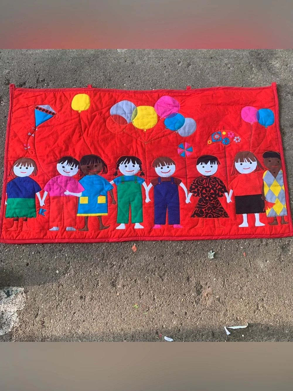 Vintage 70s 80s Circus Balloon Fabric Wall Hanging Kids Decor Wooltex 19…